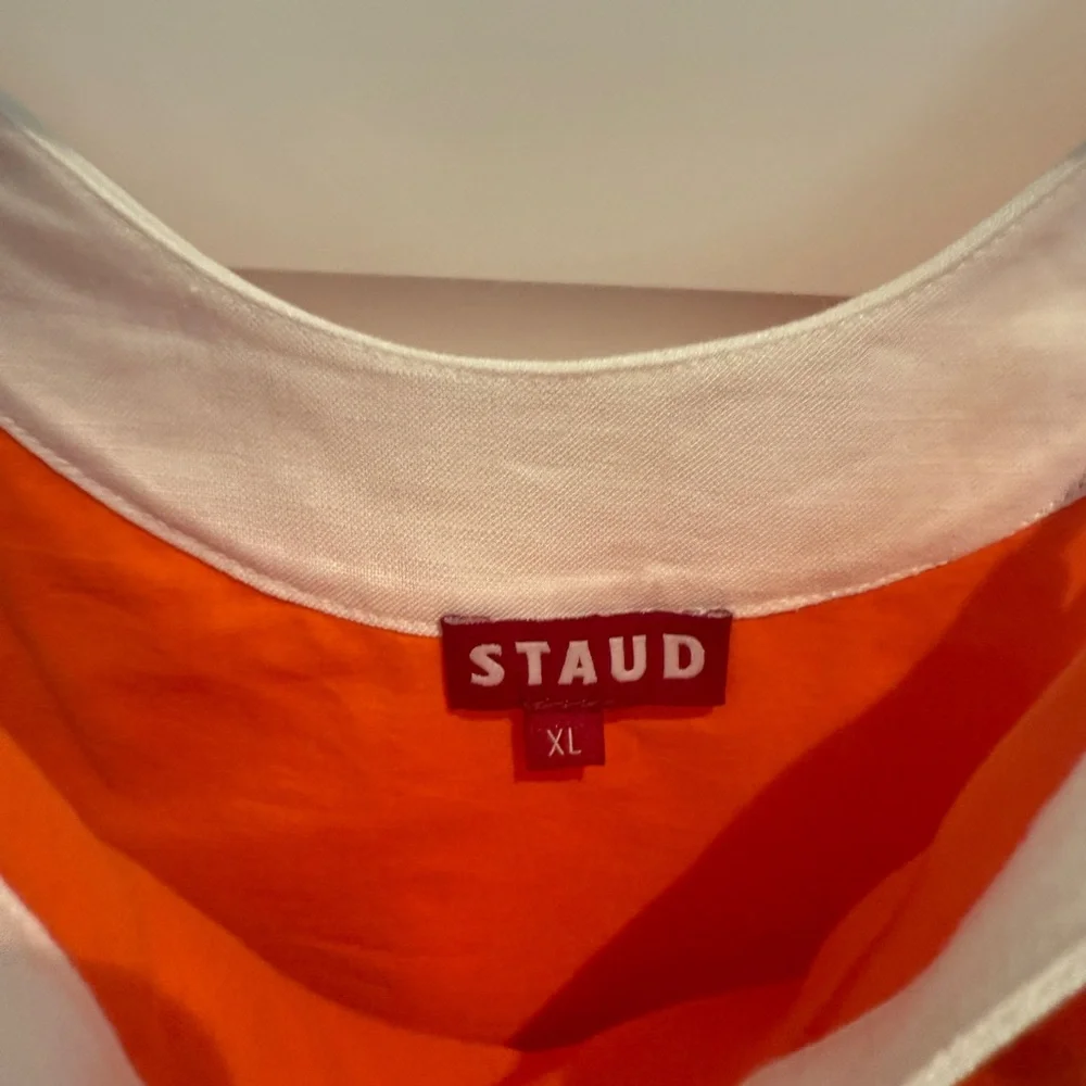 STAUD Renata Linen Orange and White Wavy Dress - Picture 5 of 5